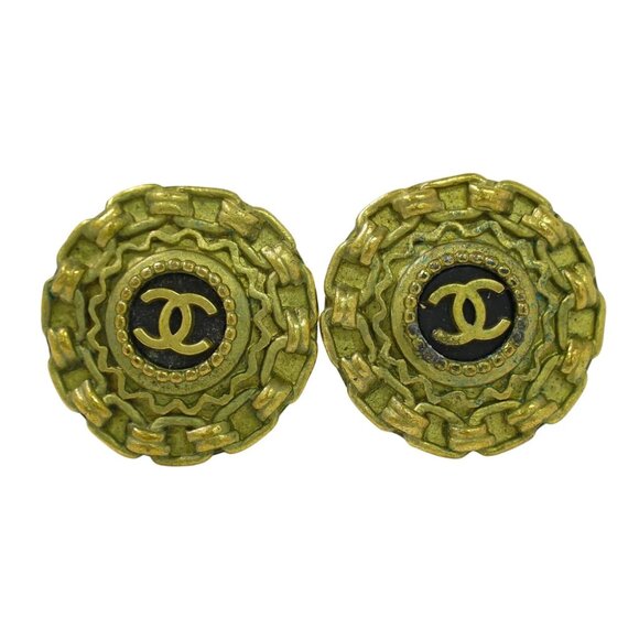 CHANEL CC Gold Plated Round Earrings Clip - Picture 1 of 9